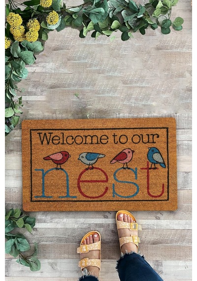 Valerine Life Yuvamıza Hoş Geldiniz Kuşlar Temalı Welcome Kapı Önü Paspası 45x70cm Kahverengi