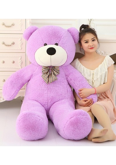 Sole 130 Cm Papyonlu Sevimli Peluş Ayı - Sevgiliye Özel Hediye Lila