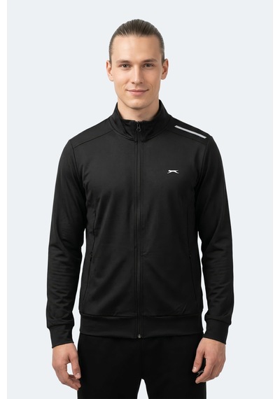 Slazenger Revolver Erkek Fermuarlı Dik Yaka Cepli Siyah Sweatshırt