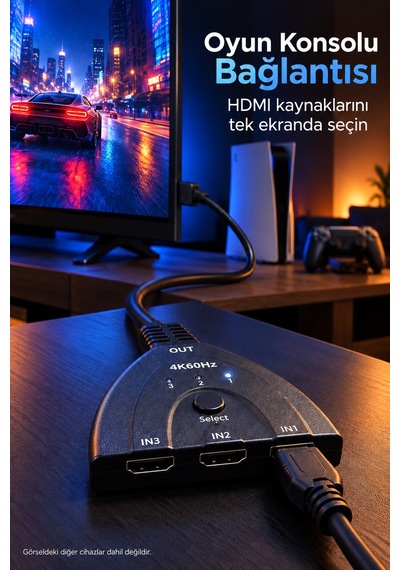 3 Girişli Hdmı Switch 2.0 4k 60 Hz Hdr Ve 3d Format Destekli