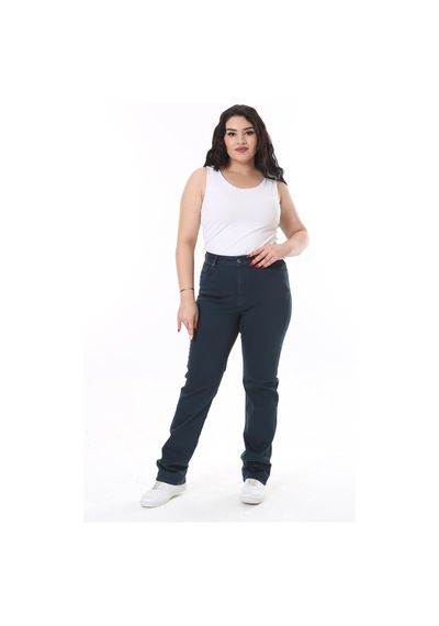 Şans Kadın Büyük Beden Camel Yüksek Bel 5 Cepli Likralı Gabardin Pantolon 65n38117-lacivert Lacivert