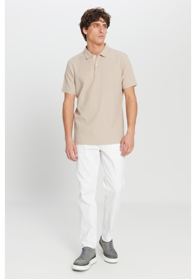 AC&Co / Altınyıldız Classics Erkek Bej %100 Pamuk Slim Fit Dar Kesim Polo Yaka Jakarlı Triko Tişört Bej