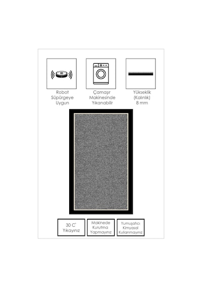 West Home Dijital Baskı Yıkanabilir Kaymaz Taban Salon Halısı Mutfak Halısı Yolluk Wh 478 Grey