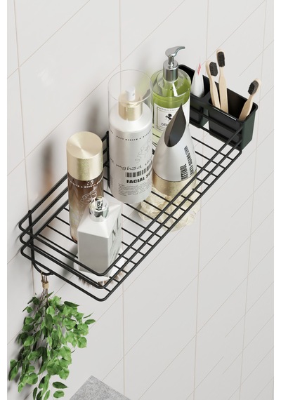 Yapışkanlı Büyük Boy Askılı Banyo Rafı Duş Şampuanlık Duvar Düzenleyici Organizer Siyah