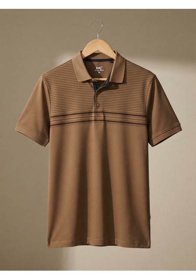 Maccali Erkek Camel Kısa Kol Çizgili Polo Yaka Tişört