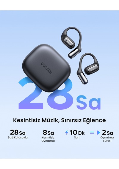 Ugreen Fitbuds Open-ear Kablosuz Kulak İçi Kulaklık, 30 Saat Çalma Süresi, 4 Mikrofon, Siyah, 65655