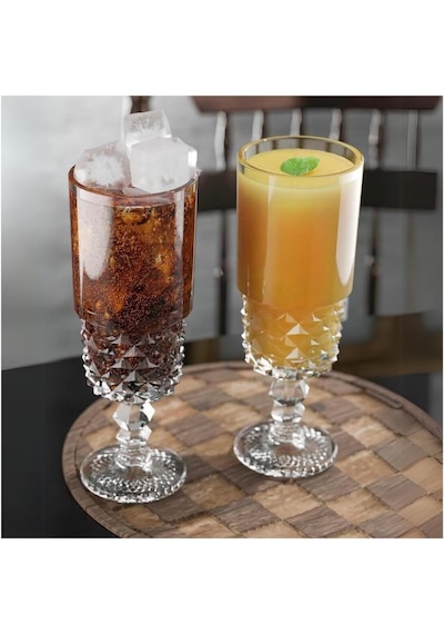 6'lı Kokteyl Cam Kadeh - 220 Ml İçecek Bardakları Kristal Tasarımlı Bardak, Şerbet Meyve Suyu Meşrubat İçki Bardağı