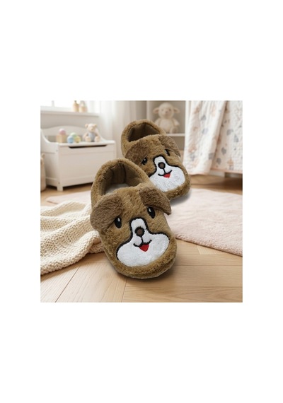 Modafocus Çocuk Köpekli Peluş Panduf - Kahve Kahve
