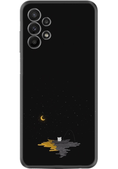 Samsung Uyumlu Galaxy A23 Kılıf Silikon Desen Ay Ve Kedi 1683