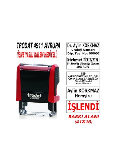 Trodat 4911 Firma - Ofis - Şirket - Doktor - Avukat Kaşesi Kırmızı N11.3017