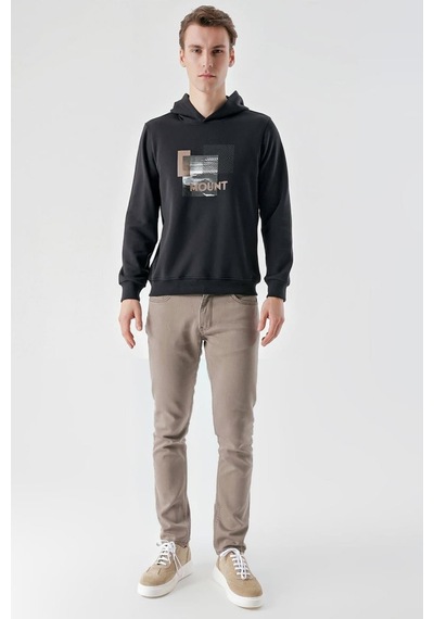 Slimfit Kapşonlu Önü Baskılı 2 İplik Erkek Sweatshirt 001