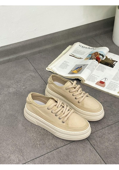 Erva'nın Butiği Ekru Keten Werner Bağcıklı Kadın Sneakers-5358