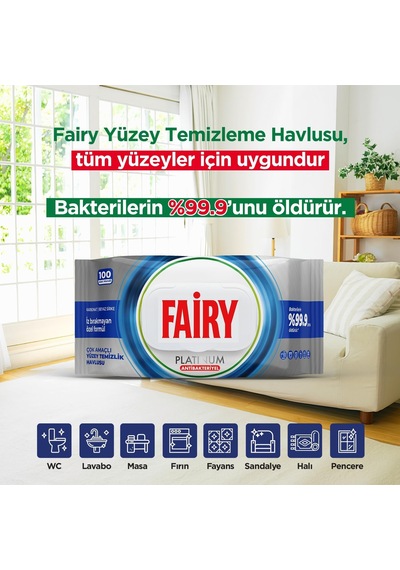 Platinum Yüzey Temizlik Havlusu 100 Yaprak Beyaz Sirke & Karbonat 48 Saat Temizlik Etkili İz Bırakmayan Formül Açık Beyaz
