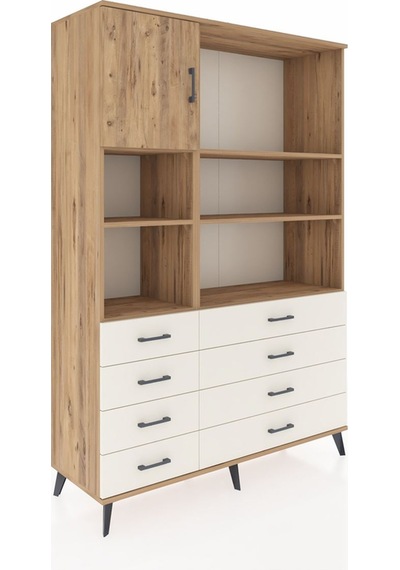 Hyperion Dolap 7 Raflı 8 Çekmeceli Tek Kapaklı 132x44x195 Ça... Çam