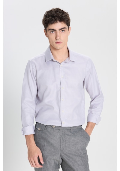 Ac&Co / Altınyıldız Classics Erkek Grı Beyaz %100 Pamuk Slim Fit Dar Kesim Klasik Yaka Kareli Gömlek
