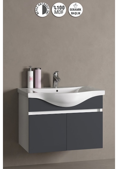 Yıldız 80 Cm Beyaz-antrasit Gri Mat Mdf Seramik Lavabolu Asma Banyo Alt Dolabı Beyaz - Antrasit Yıldız 80 Cm Beyaz-antrasit Gri Mat Mdf Seramik Lavabolu Asma Banyo Alt Dolabı Beyaz - Antrasit