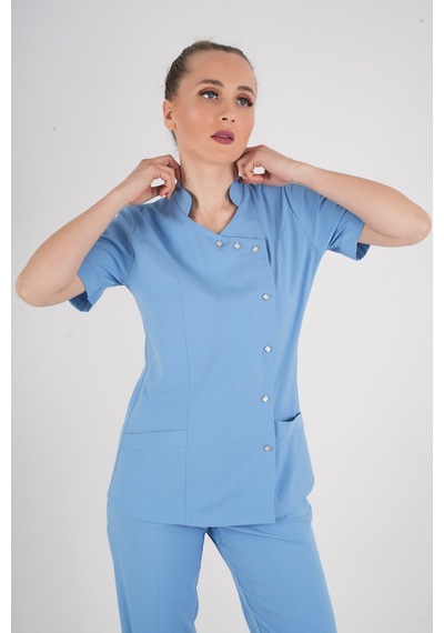 Aylu Model Soft Likra Bebe Mavisi Doktor Hemşire Hastane Scrubs Üniforma Takımı Bebe Mavi