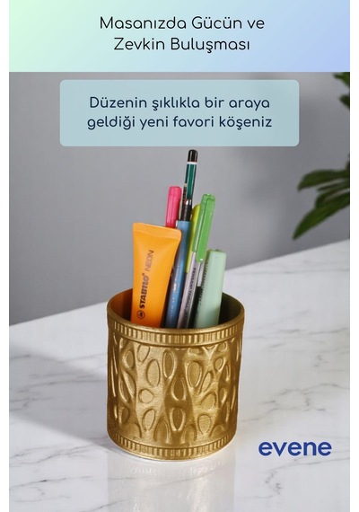 Kalemlik Masa Kalemliği Organizer Kalemlik Altın Renk Model 76 Çok Renkli