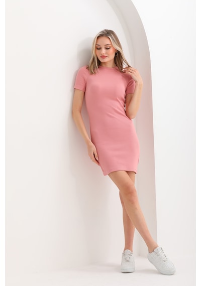 Kallima Pembe Vücuda Oturan Kısa Kollu Mini Fitilli Esnek Kalem E Pudra Pembe