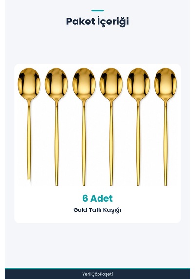Tatlı Kaşığı Seti - 6 Parça - Paslanmaz Çelik Gold