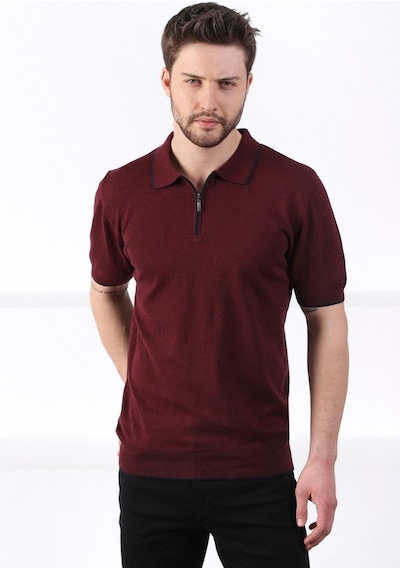 Ferraro Bordo Yaka Şerit Fermuarlı Erkek Pamuk Triko T-Shirt-Bordo Ferraro Bordo Yaka Şerit Fermuarlı Erkek Pamuk Triko T-Shirt-Bordo