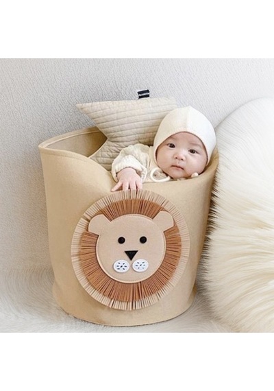 Springsun Lion Desenli 34l Yüksek Kapasiteli Yıkabilir Felt Depolama Sepeti - Kirli Giyim Çöpü, Kitap Kutusu 35x35cm Diğer