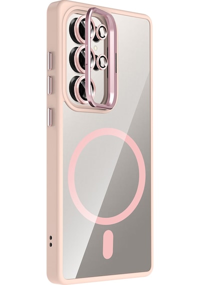 Adige Samsung Galaxy Uyumlu S25 Ultra Kılıf Etro Standlı + Kamera Lens Koruyucu Pembe
