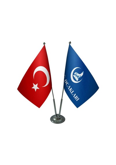 Masa Üstü Ülkü Ocakları Bayrağı Türk Bayrağı İkili Krom Direk Mas