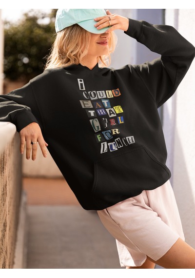 Sevbano Billie Eilish Lunch Baskılı Unisex Oversize Şarkıcı Hoodie Siyah