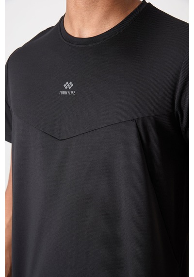 Tommy Life Siyah Polyester Nefes Alan Dokulu İnce Esnek Standart Fit Erkek Performans T-shirt - 88391 Siyah