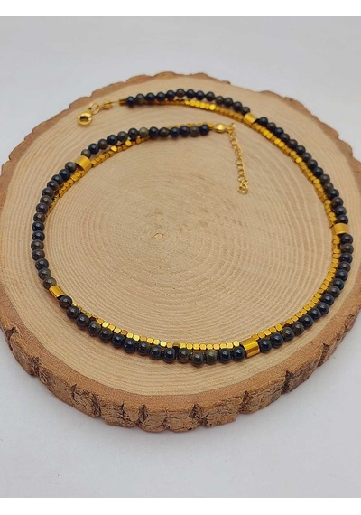 Yasamtohumu Lucid Dream Serisi Golden & Siyah Obsidyen Taşı 4mm Kolye 24290 Çok REnkli Çok Renkli