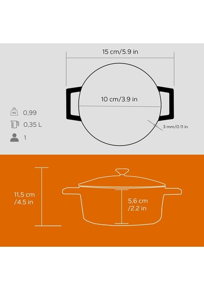 Lava Metal Döküm Mini Tencere, Trendy, 10 Cm, 0.35 L Hacim, Turuncu Diğer