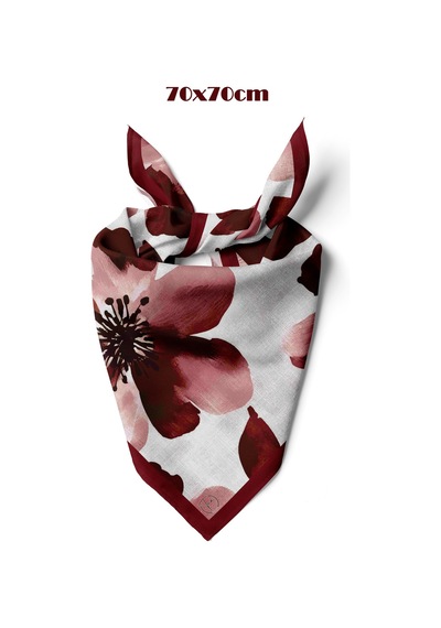 Bordo Linen Bloom Desen 70 70cm Bandana/fular Çok Renkli