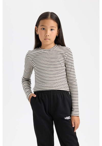 DeFacto Kız Çocuk Cropped Fit Polo Yaka Çizgili Fitilli Kaşkorse Uzun Kollu Tişört D3368A824AUER99 Ekru DeFacto Kız Çocuk Cropped Fit Polo Yaka Çizgili Fitilli Kaşkorse Uzun Kollu Tişört D3368A824AUER99 Ekru