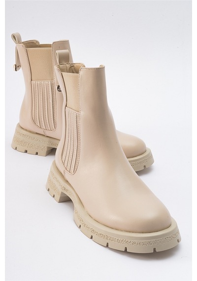 Luvishoes Denıs Bej Cilt Lastikli Kadın Chelsea Bot Bej