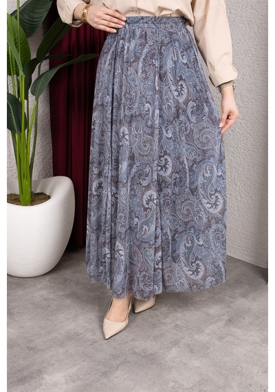 Hira Life Fashion Asimetrik Kesim Etnik Desen Astarlı Tül Tesettür Etek Gri Gri