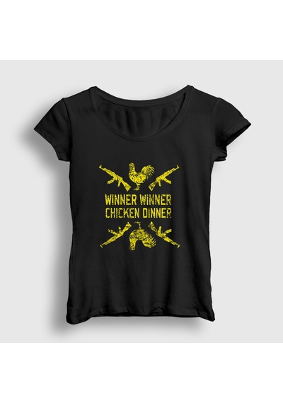 Presmono Kadın Chicken Dinner Pubg T-shirt Siyah