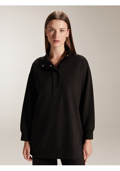 Lcw Modest Siyah Dik Yaka Oversize Kadın Sweatshirt Tunik