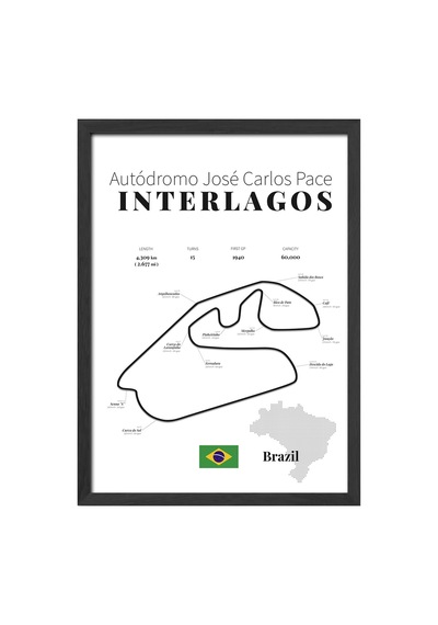 Interlagos Formula 1 Siyah Ahşap Çerçeveli Poster, Dekoratif Harita Duvar Tablosu