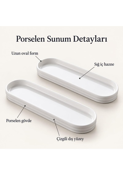 Porselen Oval Tabak 2'li Set, 26,2 7 1,9 Cm, Beyaz İnce Uzun Zeytinlik, Kahvaltılık Peynir Meze Ve Atıştırma Diğer