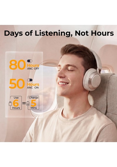 Hibrid Anc Kablosuz Kulaklıklar, Yüksek Çözünürlüklü Sesli Kulak Üstü Bluetooth Kulaklıklar, Mekansal Ses, 80