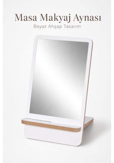 Ahşap Makyaj Masa Aynası Beyaz