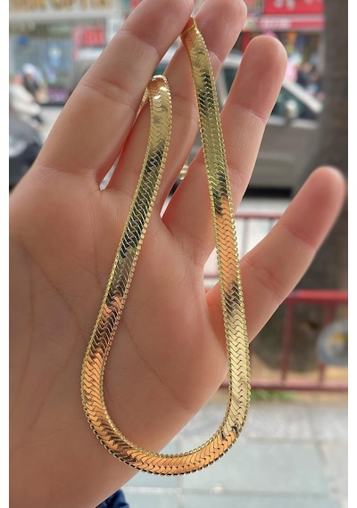 Gümüş 6 Mm 35+5cm Geniş Yassı Boyun Zinciri Uc23e23 Altın - Gümüş