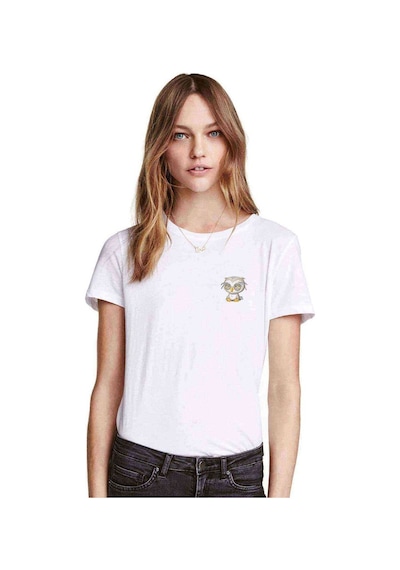 Bitkin Uykusuz Yorgun Baykuş Göğüs Baskılı Beyaz Kadın Tshirt