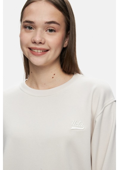 Ucla Sunnıva Bej Bisiklet Yaka Nakışlı Loose Fit Kadın Sweatshirt Bej