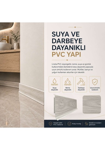Linela Suya Dayanıklı Pvc Süpürgelik 8 Cm - Melton Meşe - Lnl409
