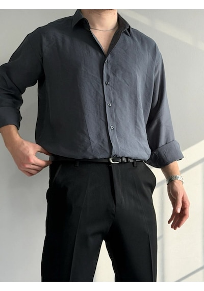 Relaxed Fit Hafif Rahat Modal Kumaş Gömlek Füme