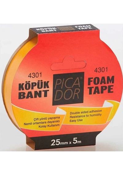 Picador Çift Taraflı Köpük Bant 25mmx5m Askılı Ko003