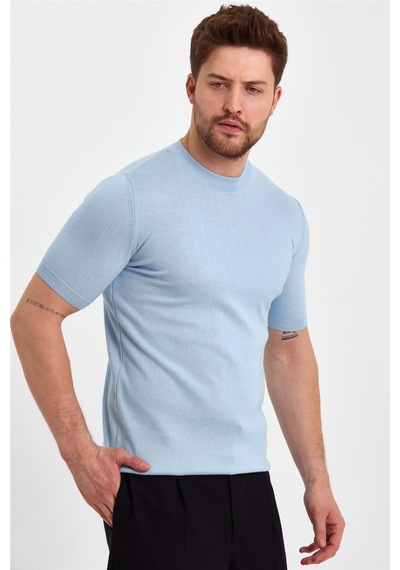 Cool Tarz Mavi Erkek Yarım Balıkçı Düz Triko T-shirt-trz19129r09s Mavi Mavi