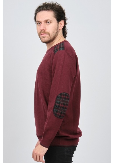 Desen Triko Erkek Bisiklet Yaka Saf Yün Kazak 0246537 Bordo Bordo
